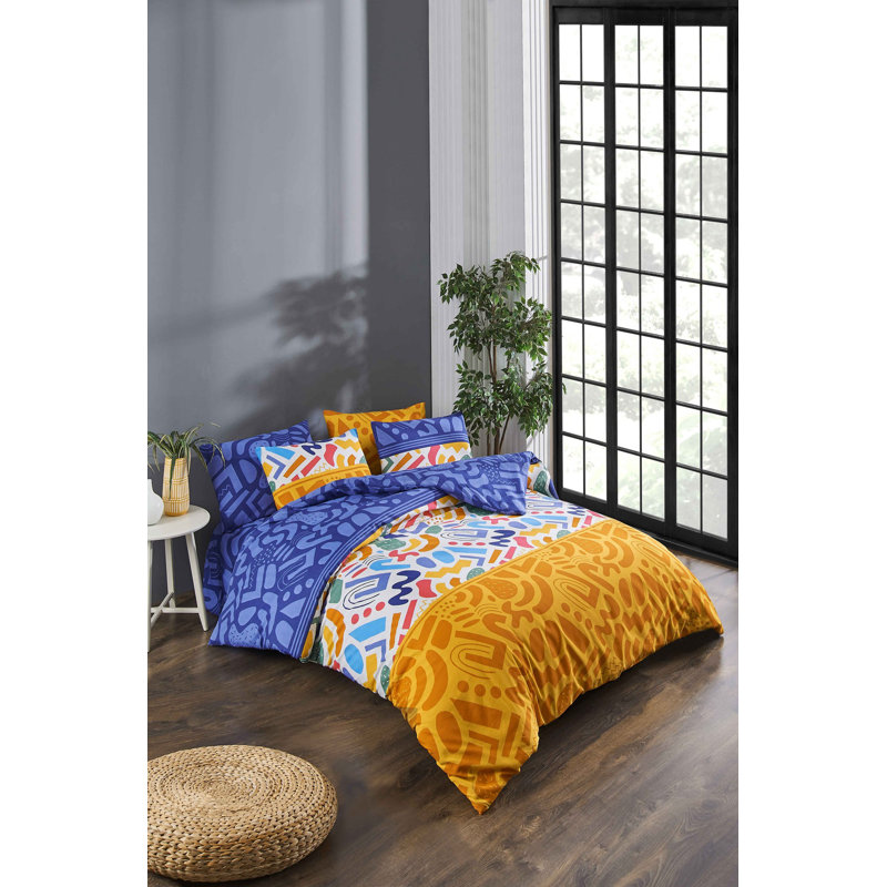 Ensemble de housse de couette XXL, 65% coton / 35% polyester, housse de couette 61 x 87, taie d'oreiller 31,5 x 31,5, imprimé pigmentaire, lavable à la machine, 120 fils, fermeture à boutons pour la couette et enveloppe pour taie d'oreiller, conception douce et durable
