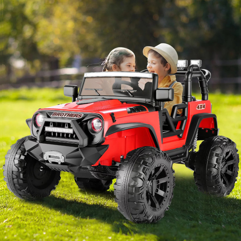 24V 2 Seater Ride On Jeep Car Truck with Remote Control,Ride on SUV Toys for Big Kids with Parental Remote Control, LED Lights, Safety Belt, Bluetooth, Music, MP3, AUX Port, Spring Suspension,