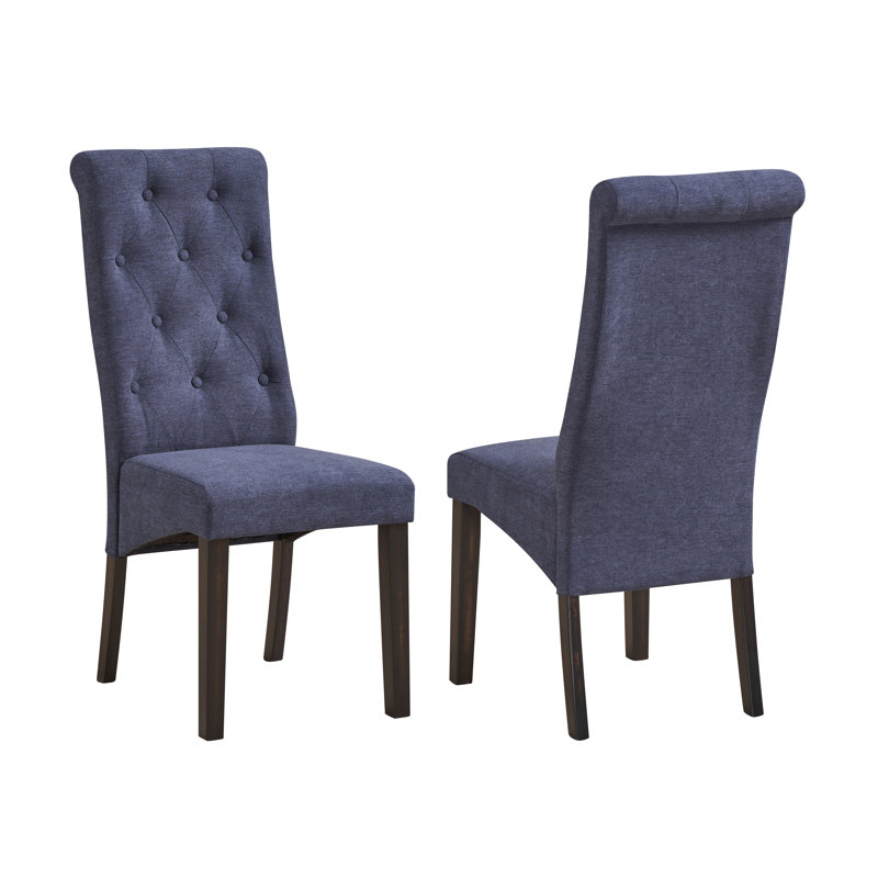Set of 2 Tufted Parsons Dining Chairs with Cushioned Seat and Solid Wood Legs, Blue