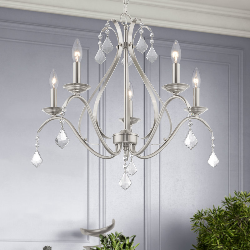 Maines 5 - Light Dimmable Classic / Traditional Chandelier, Brushed Nickel