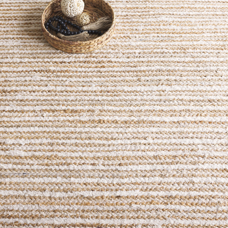 Tapis rayé en jute tissé / toile / coton Abish, Rectangle 5 pi x 8 pi