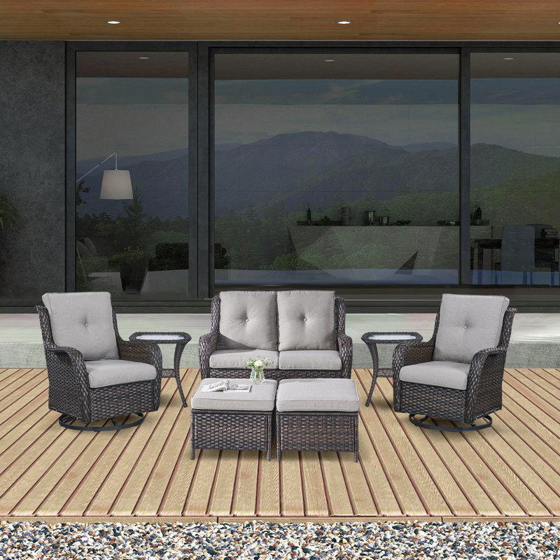 Bonia Wicker 4 - Person Patio Conversation Set with Cushions, Gray, Brown