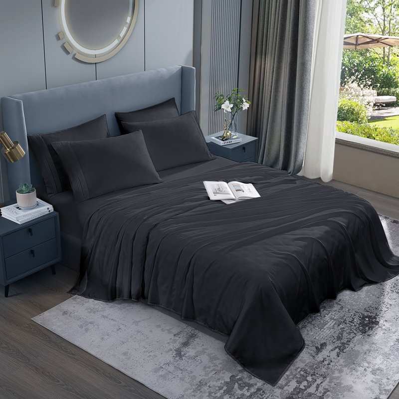 Six Piece Soft Microfiber Quick Dry King Sheet Set, Gray/Black