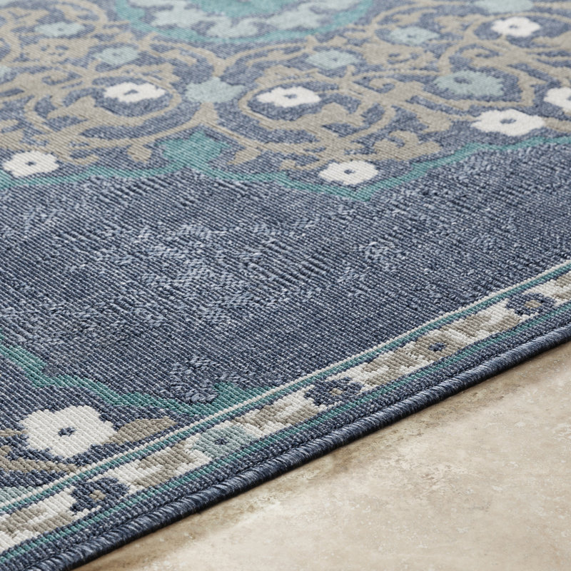 Tapis bleu/ivoire oriental Cora, Rectangle 3 pi 6 po x 5 pi 6 po