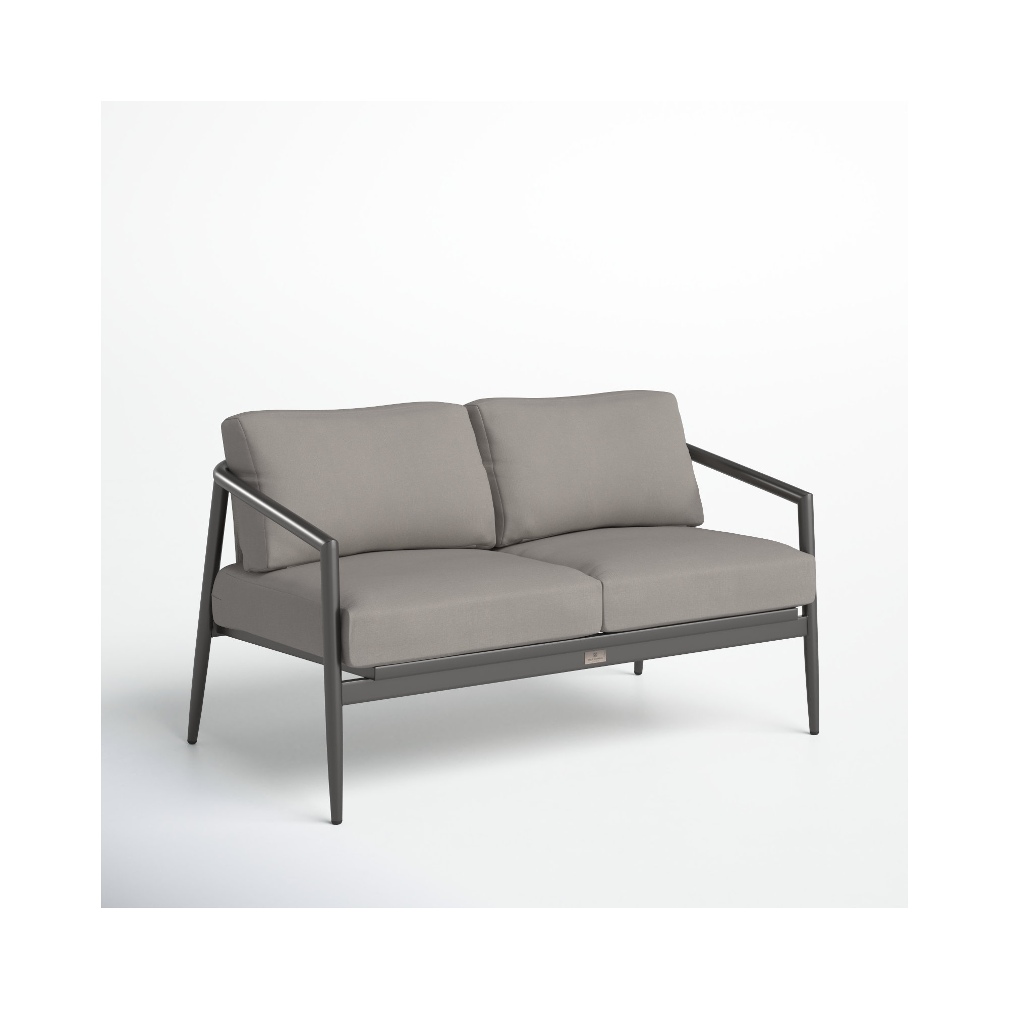 Delaine 56.5'' Wide Powder Coated Aluminum Loveseat with Cushions, Canvas Charcoal Sunbrella® Canvas, Slate