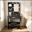 Table de coiffeuse avec miroir, lumières DEL réglables, prise de courant, support pour sèche-cheveux et tabouret-133292922