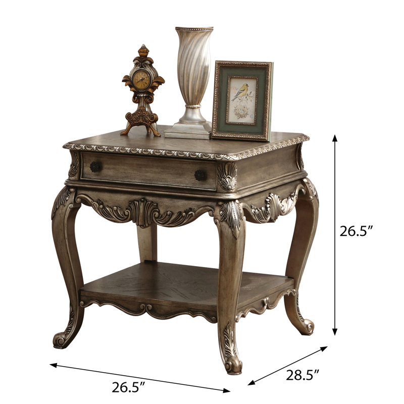 Vintage Oak Rectangular End Table with Ornate Carvings
