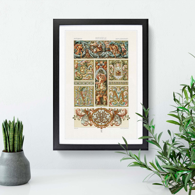 17th Century Pattern by Albert Racinet - Picture Frame Painting Print, 65cm H x 48cm W x 2cm D, Black Framed