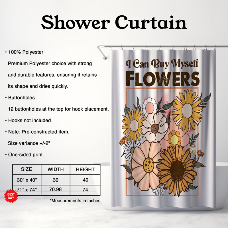 Markeda Floral Shower Curtain, 74"H x 71"W