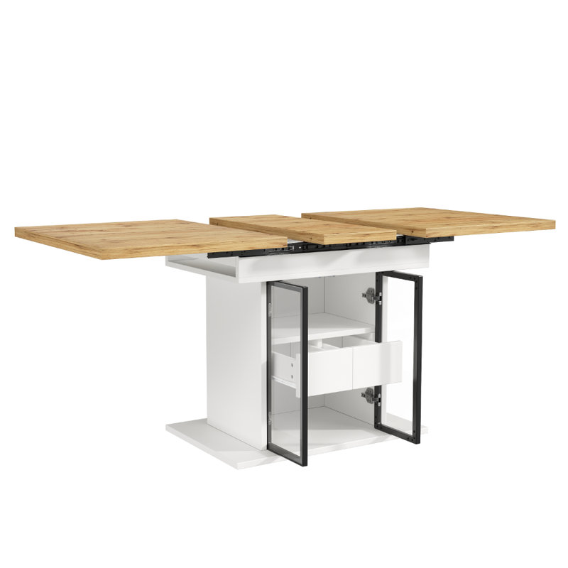 Dining Table with Glass Base, Brown / White