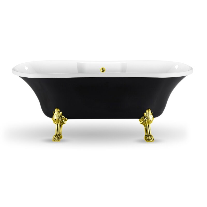 68" Streamline Clawfoot Soaking Acrylic Bathtub, Polished Gold, Polished Gold