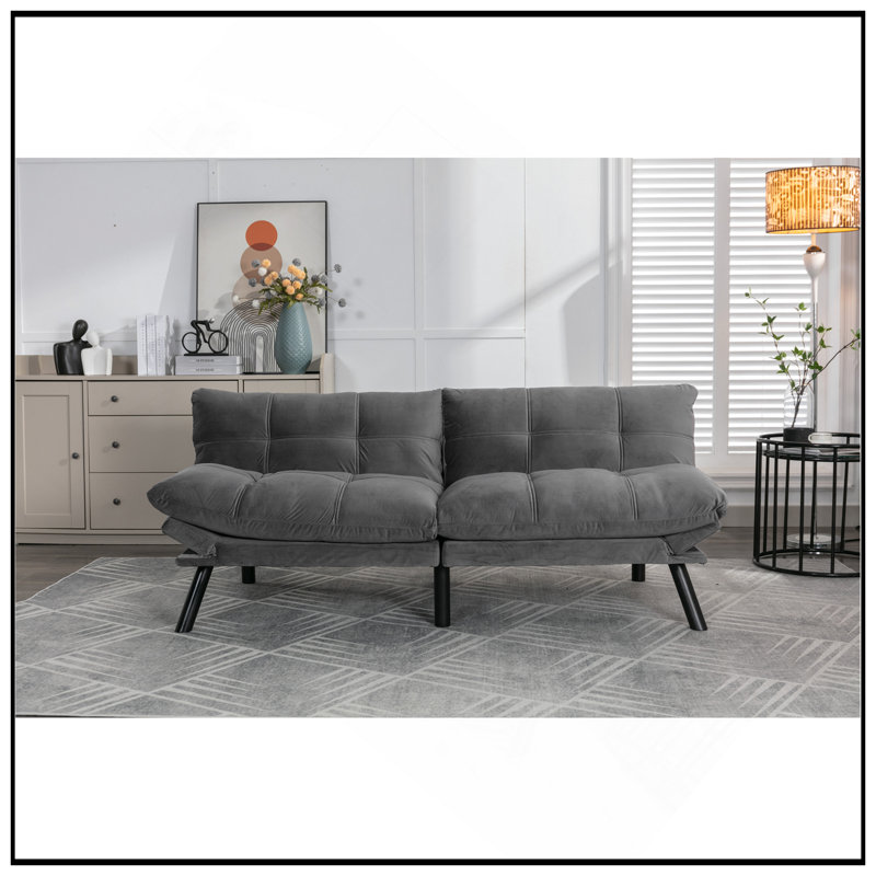 Cream Convertible Folding Modern Sofa Bed With Adjustable Armrest And Backrest For Small Spaces, Light Gray