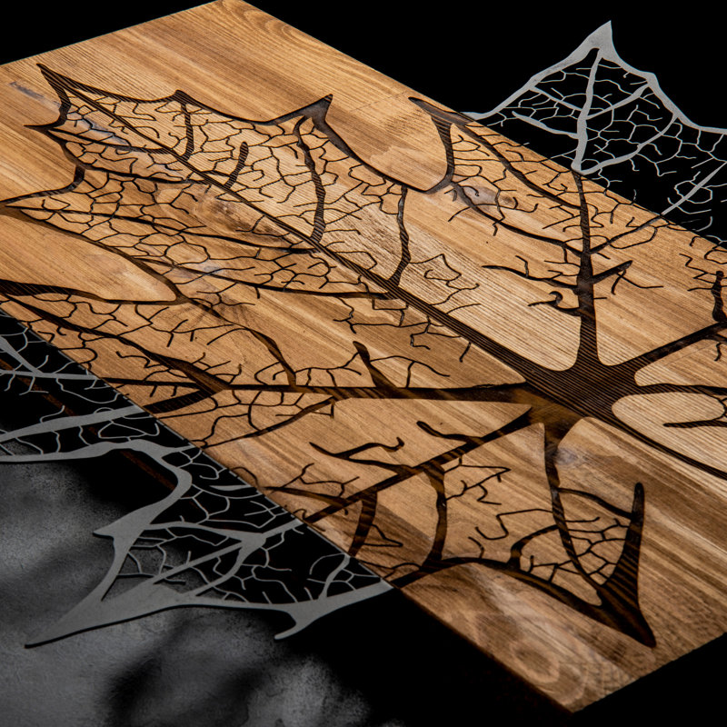 Élégant accessoire mural décoratif en bois, noir et noyer, 22,0 po x 22,8 po | Cadre 100% métal (épaisseur: 0,05 pouce), envers 100% bois (épaisseur: 1,2 pouce) | Parfait pour la décoration intérieure et les espaces modernes