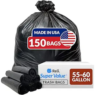 55-60 Gallon Trash Bags Heavy Duty | 150 Count | 50-60 Gallon | Large Black Garbage Bags