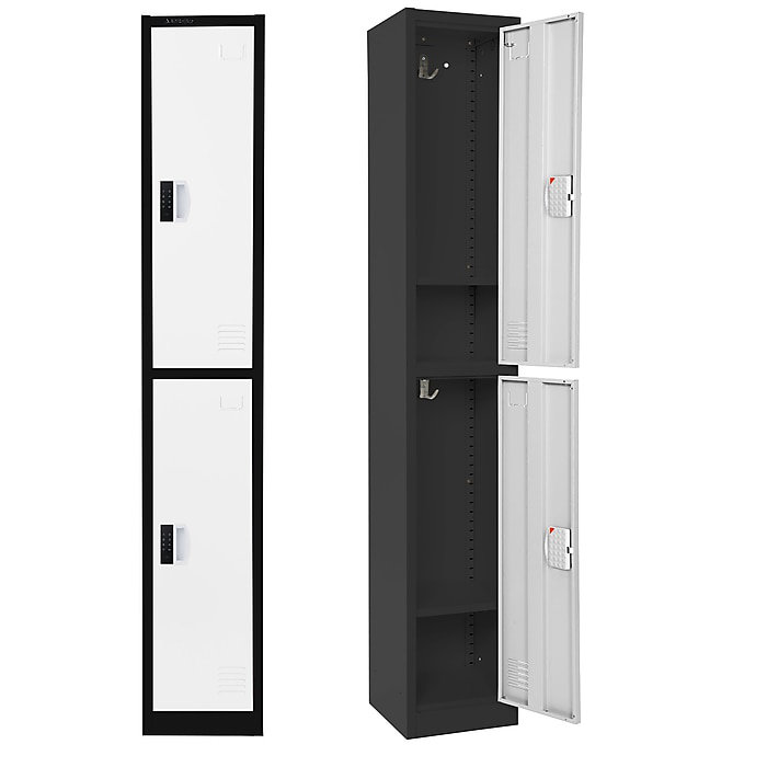 72-Inch Black and White Steel Office Storage Locker with Adjustable Shelving