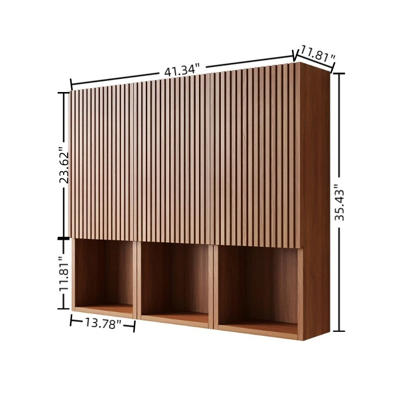Armoire murale moderne Vela avec rainures 3D françaises et contreplaqué imperméable, Brown Oak, 3