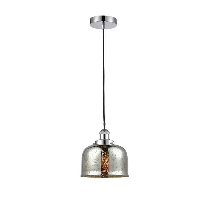 Luminaire suspendu en forme de cloche à 1 lumière Bostonia, H 9,5 po x l 8 po x P 8 po, Chrome poli, Argent mercuré plaqué