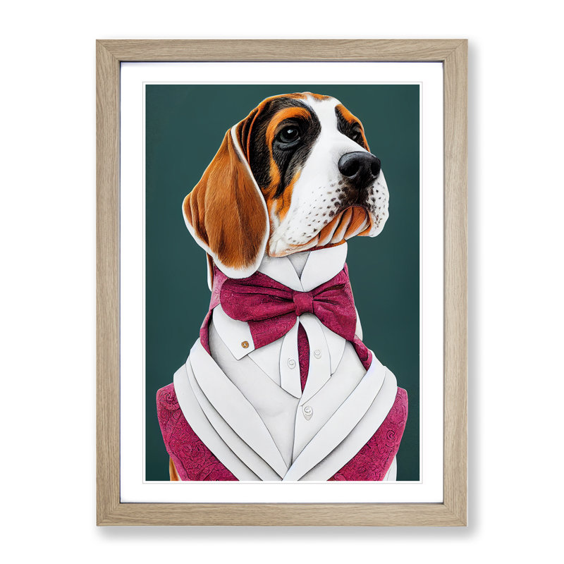 Regal Dog - Single Picture Frame Print, 64cm H x 46cm W x 2cm D, Oak