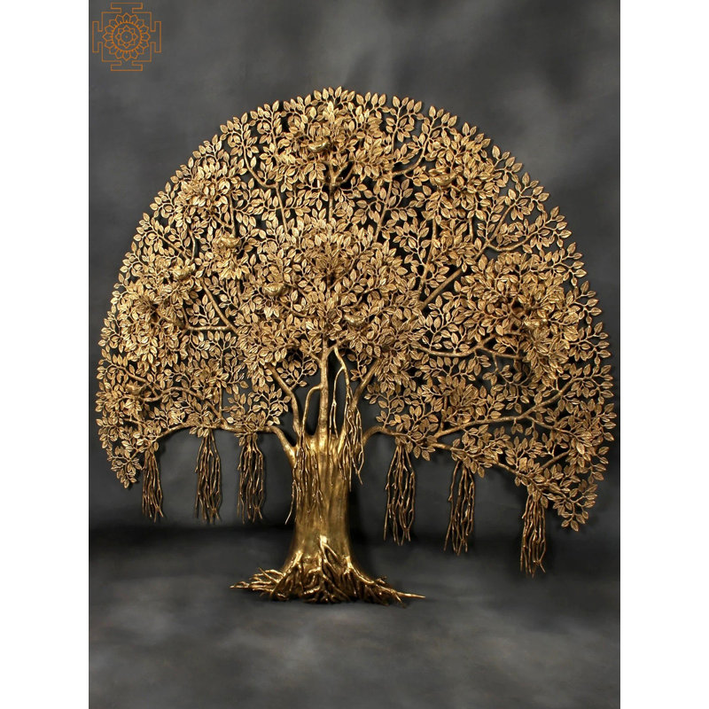 Handmade 56-Inch Super Large Brass Bodhi Tree Wall Hanging – Golden Symbolic Statement Art for Meditation, Luxury Home, and Offices