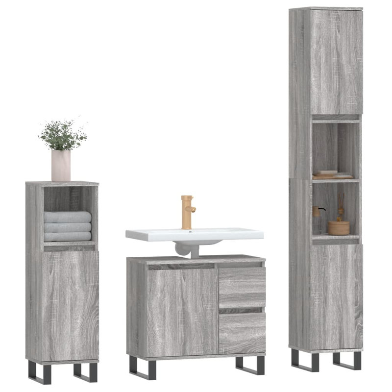 Andrada Bathroom Storage Furniture Set, Grey Sonoma