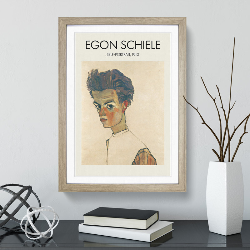 Self Portrait Vol.6 by Egon Schiele - Picture Frame Painting, Oak, 36cm H x 27cm W x 2cm D