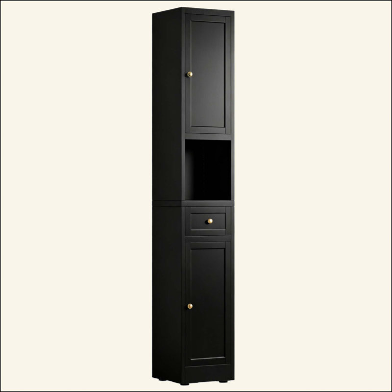 Armoire de rangement pour salle de bain, armoire étroite en métal à 5 niveaux avec 2 portes et tablettes réglables, armoire autoportante pour économiser de l'espace dans la cuisine, la salle de lavage et le garde-manger