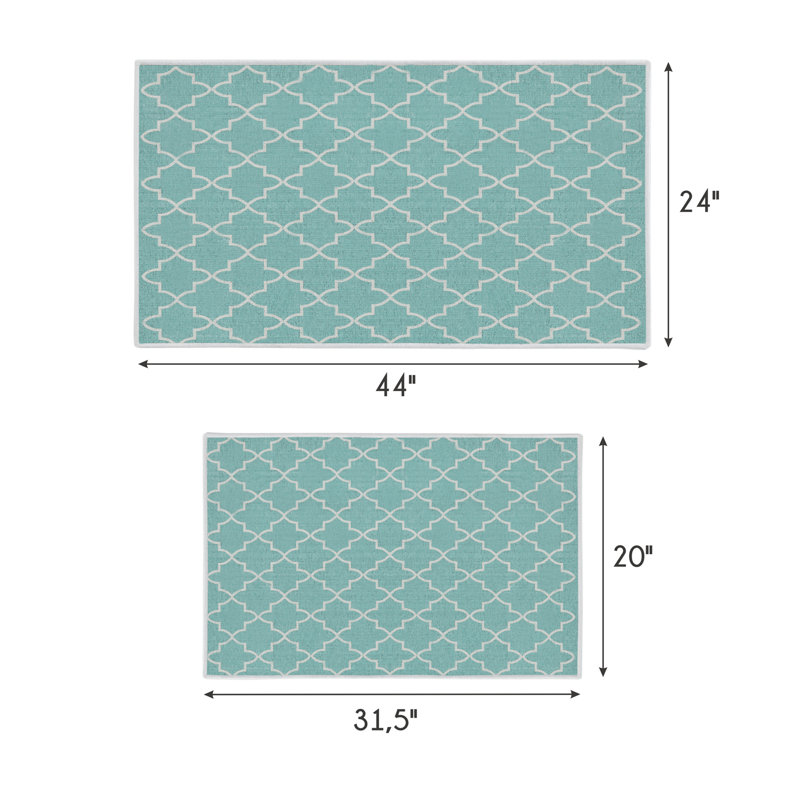 Devlan Geometric Non-Skid Kitchen Mat, Turquoise
