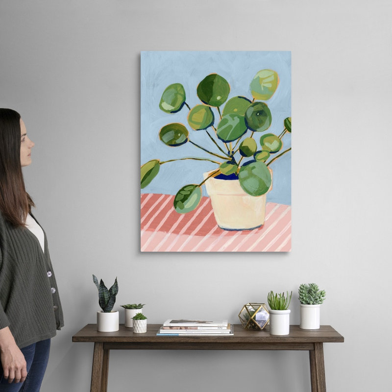 Plante sur toile rose I, art mural, Toile tendue, H 32 po x l 24 po