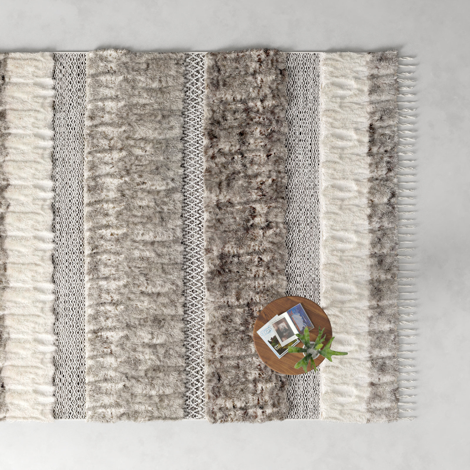 Catalina Cream Gray Flatweave Striped Wool Rug, Rectangle 8' x 10'