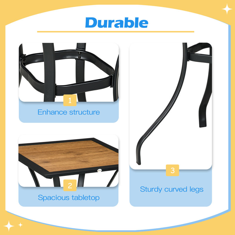 Table de bar 28 po pour l'extérieur avec structure en métal et effet de grain de bois