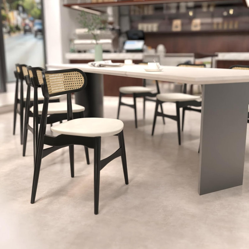Tarana Cream Fabric and Black Wood 2-Piece Dining Chair Set