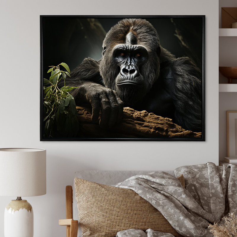 «Afrique Gorillas Serenity» sur impression sur toile, H 30 po x l 40 po x P 1,5 po, Cadre flottant noir