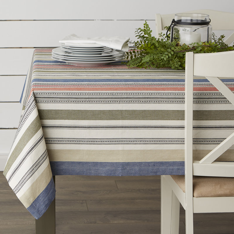 Jenesy Striped 100% Cotton Tablecloth, 104" L x 60" W