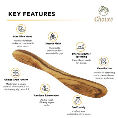 2‑Piece Mediterranean Olive Wood Serving Board Set with Handcrafted Wooden Knife, 14 Inch Charcuterie Cheese Platter, Sustainable Food‑Safe Kitchen Accessory