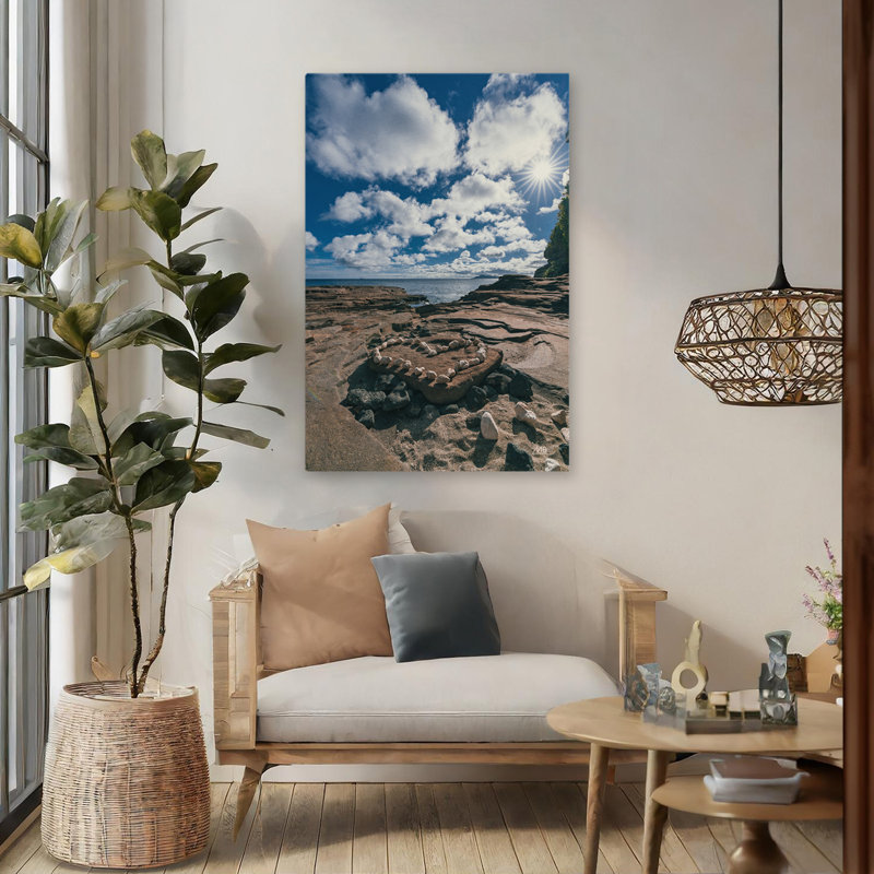 Cœur d'Hawaï bord de mer bleu blanc plage brun, H 48 po x l 32 po