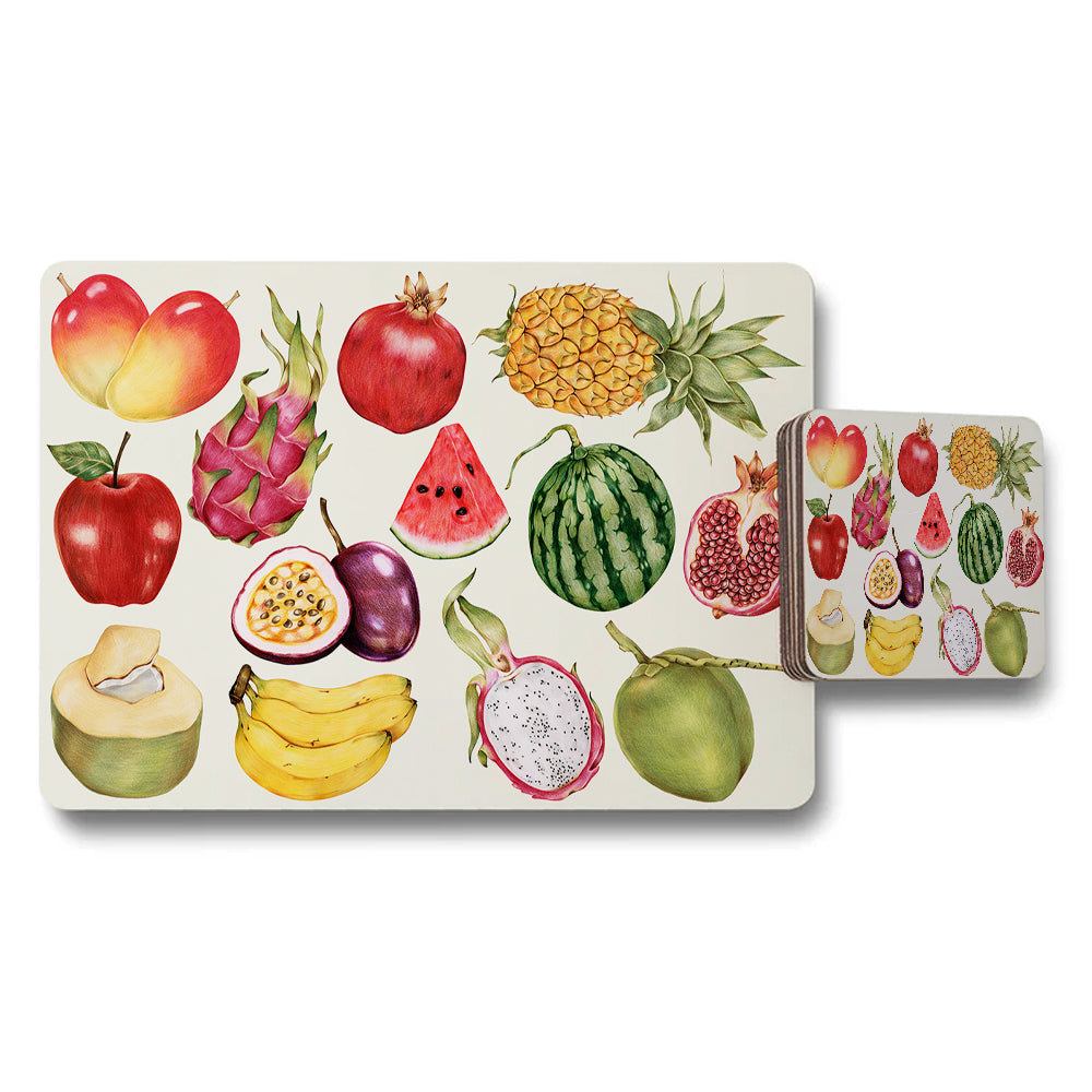 Fruit Themed Placemat And Coaster Set For Kitchen Table Decor