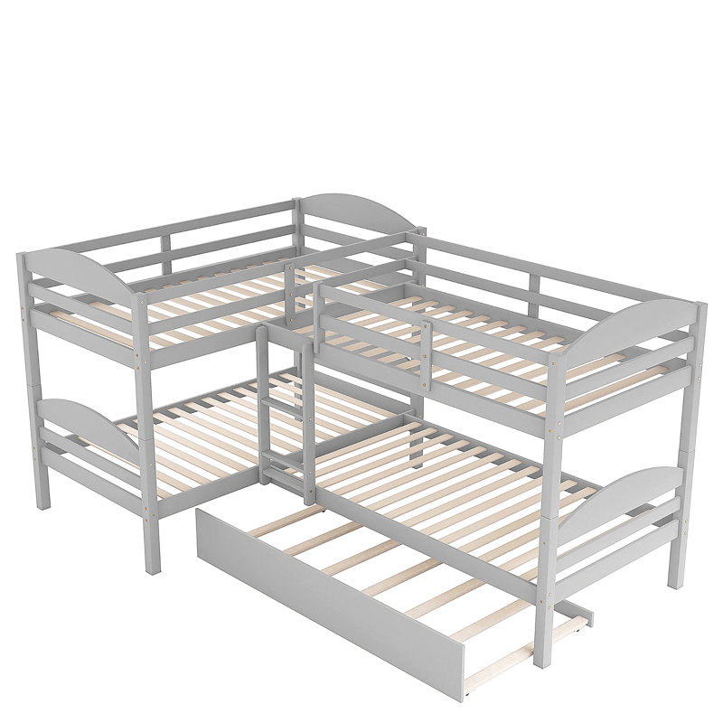 Lit simple en L avec lit gigogne, Gris
