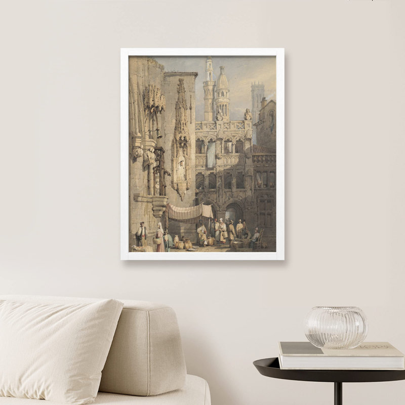 «Vintage Cathedral Church Cityscape» sur papier, Blanc, H 10 po x l 8 po