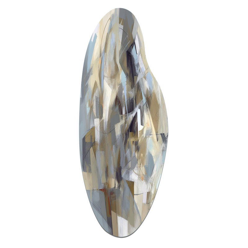 Beige And Grey Unbounded Creativity III - Curved Abstract Painting Metal Wall Art, Asymmetrical Metal Wall Sculpture Print