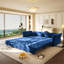 Canapé-lit escamotable surdimensionné de 100 po, canapé-lit convertible avec motif capitonné en tissu fait à la main, causeuse en velours multifonctionnel pour le salon, la chambre à coucher, un appartement, bleu-129442235
