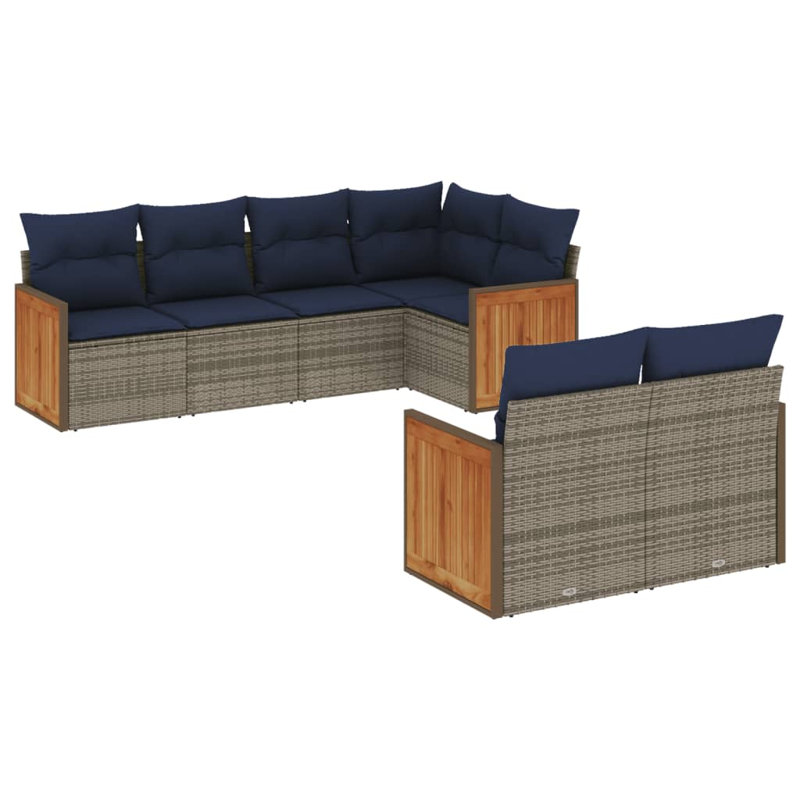  Ensemble de canapé de patio 7 pièces avec coussins en rotin de polyester gris