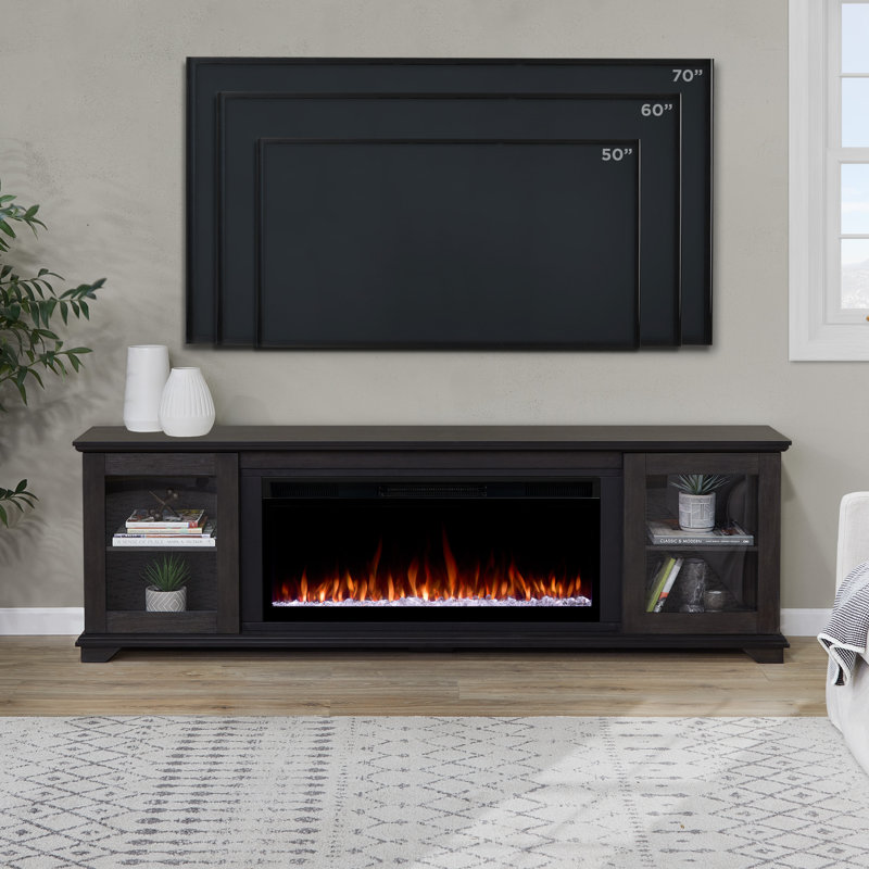 Benjamin 81" Landscape TV Stand with Electric Fireplace by Real Flame, Weathered Wood, Smart