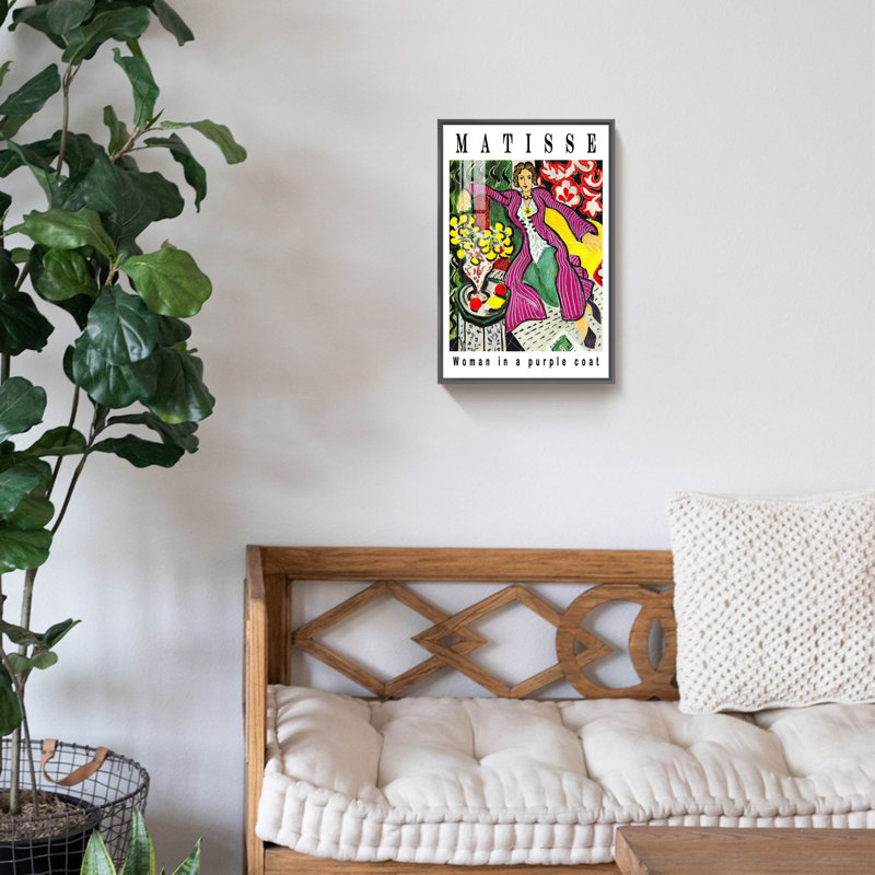 "Femme dans un manteau mauve", reproduction d'art sur toile par Henri Matisse, L 12 po x H 16 po, Noir