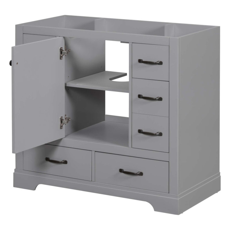 Base de meuble-lavabo moderne gris, six tiroirs, tablette réglable, cloison multifonctionnelle, conception autoportante, Gris
