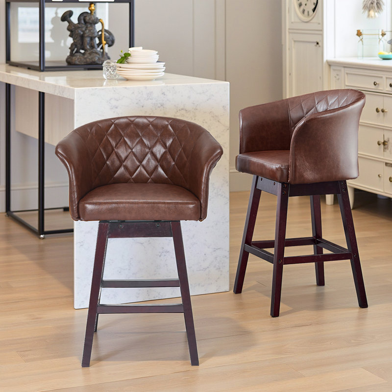 Ensemble de 2 tabourets de bar pivotants, tabourets de bar rembourrés en similicuir avec pieds en bois massif pour îlot de cuisine