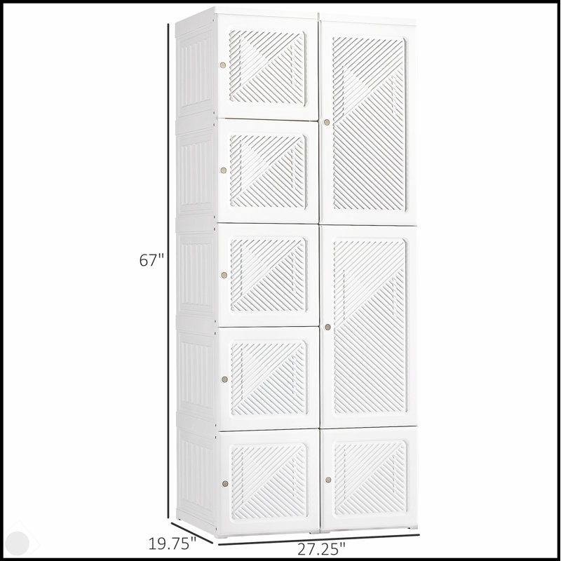 Armoire-penderie pliante portative HOMcom avec 8 compartiments cubiques, une tringle suspendue et des portes magnétiques pour un rangement efficace