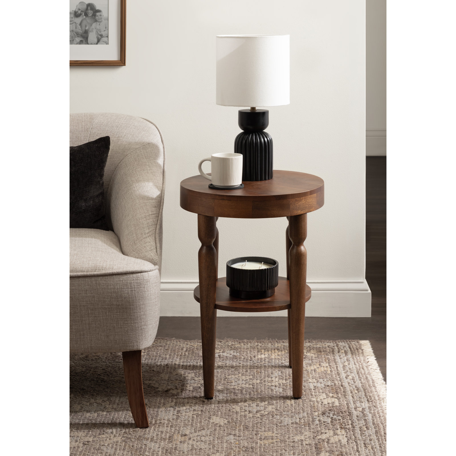 Ardentown Modern Round Side Table, Walnut