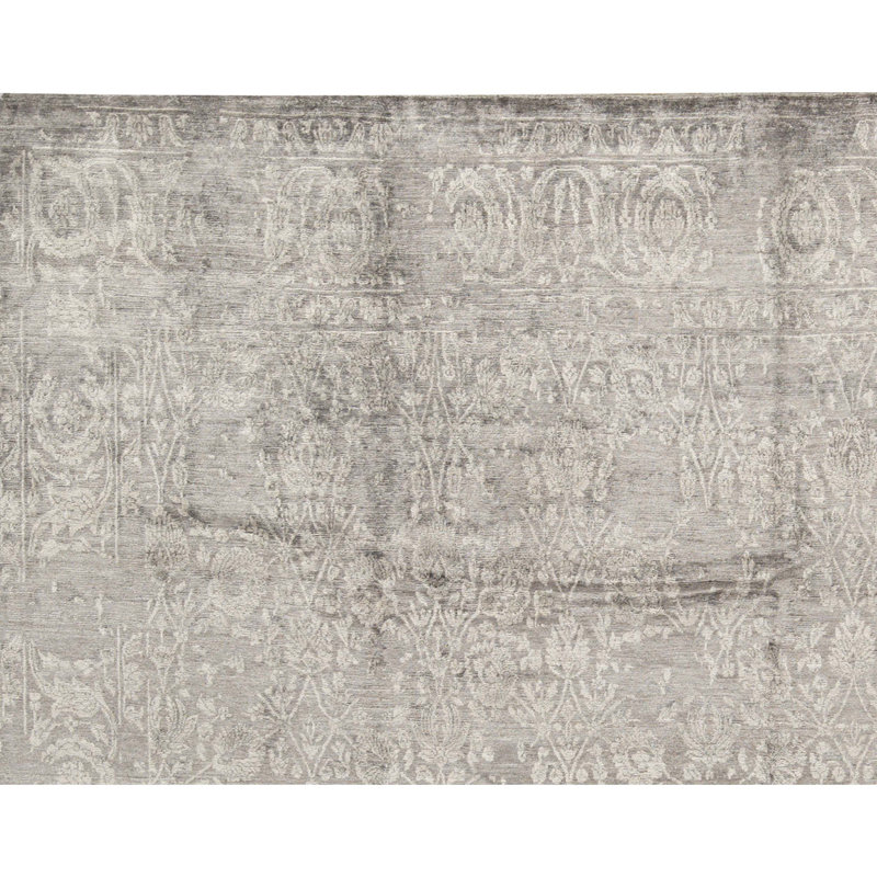 Tapis floral gris foncé noué à la main Neo Villa, Rectangle 9 pi x 11 pi 11 po