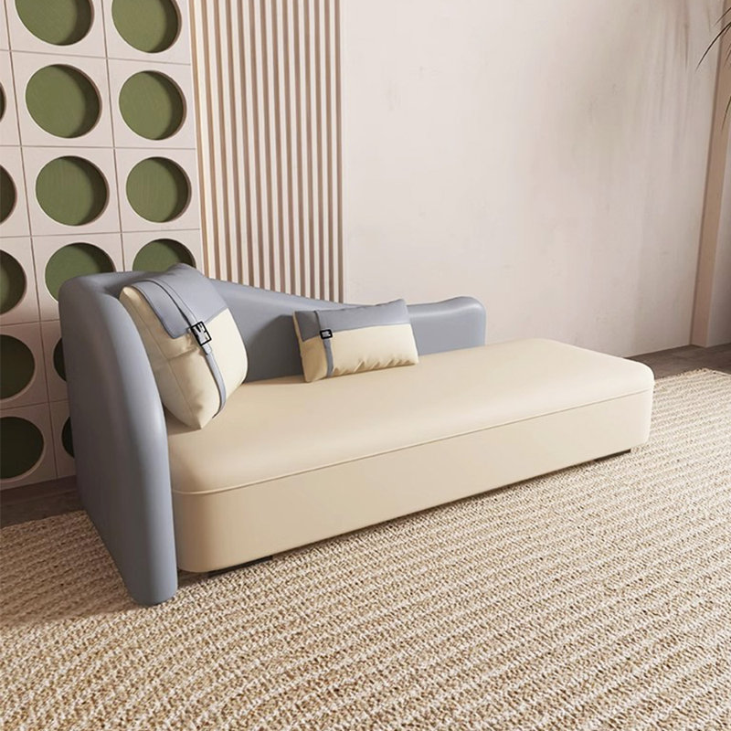 Chaise longue en similicuir Sterline, Accoudoir à gauche (vu de face), Gris/beige