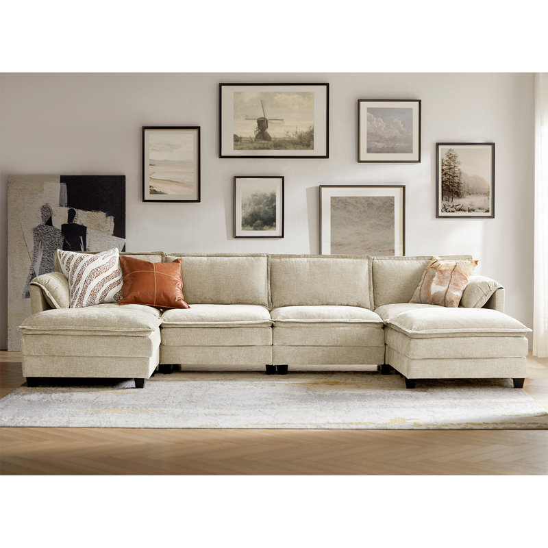 Esteban 360cm W Modern 6 Seater Corner Sofa with Elephant Ear-Shaped Armrests , Beige